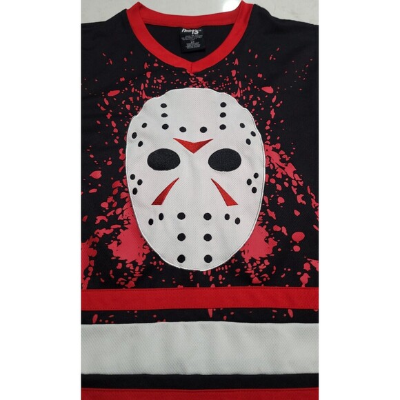 Friday The 13th Jason Voorhees Bloody Hockey Jersey Black Red White EUC Horror - Picture 6 of 12